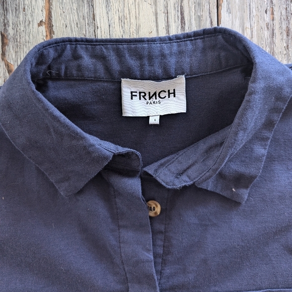 FRNCH Clary Linen Blend Shirt Blue Women's Large - Picture 3 of 6